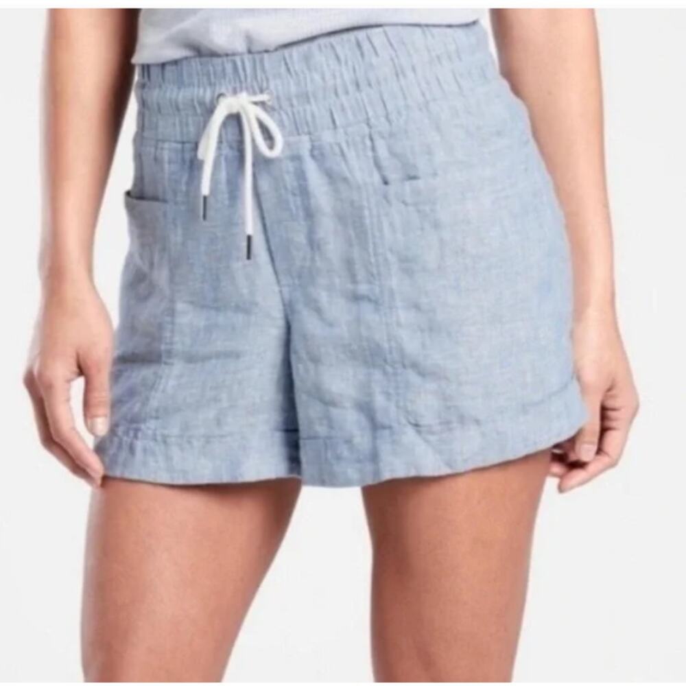 Athleta Womens High Rise Cabo Linen Shorts 14 Chambray Blue Coastal Minimalist